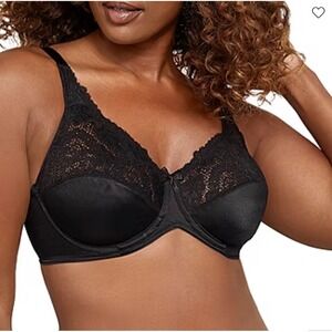 Lilyette by Bali Enchantment Minimizer Bra 36D Black Lace Underwire 0428 NEW